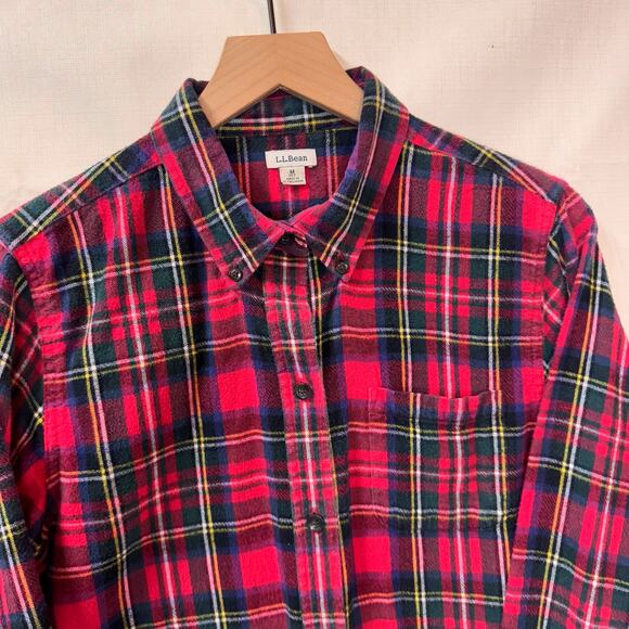 Vintage LL BEAN Flannel Button Down Size M Plaid 100% Cotton Outdoor Hiking Cozy - Picture 2 of 10